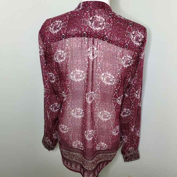 KUT from the Kloth Sheer Long Sleeve Chiffon Boho Floral Blouse Size Medium - Picture 3 of 4